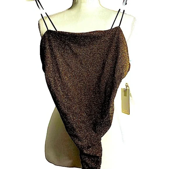 GOOD AMERICAN Sparkle Sleeveless Bodysuit Size 2. Rare! Brown & Gold - Picture 2 of 9